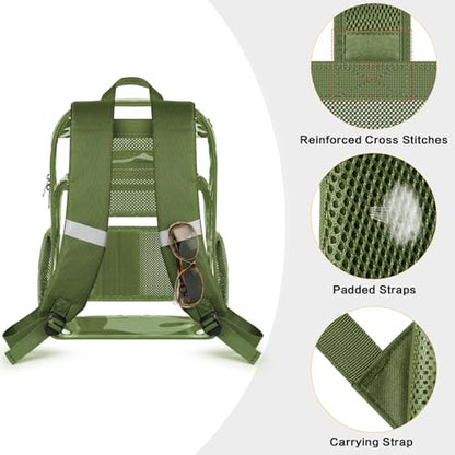 PAMANO Clear Backpack, Heavy Duty Transparent Reinforced Bottom See Through for College, Travel Work Security - color: Green