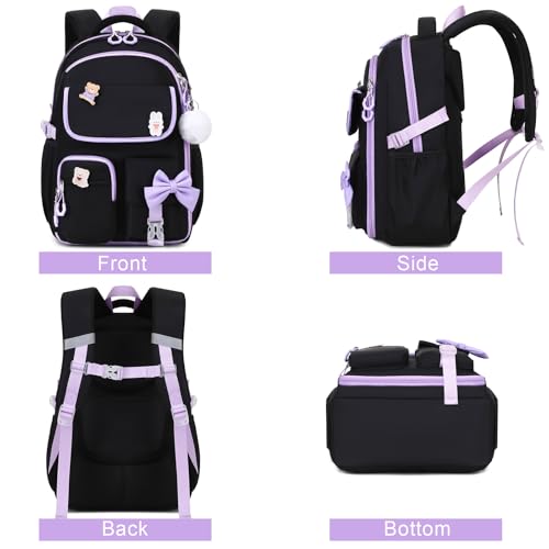 ACESAK Girls Backpack - 3PCS Backpack for Girls Cute School Backpacks for Girl Kindergarten Elementary Preschool Middle Kids School Bags with Lunch Box Pencil Case Set (Black-Purple) - color: Black Purple