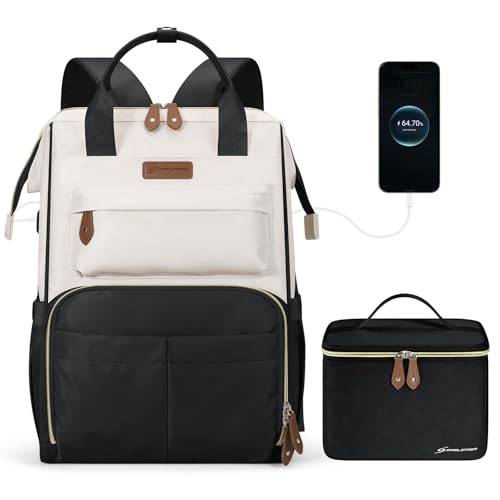 Maelstrom Travel Backpack for Women Men,Laptop Backpack Fits 15.6-17.3 Inch Laptop, Nurse/Work Bag with Insulated Lunch Box (Black-beige) - color: Black-beige