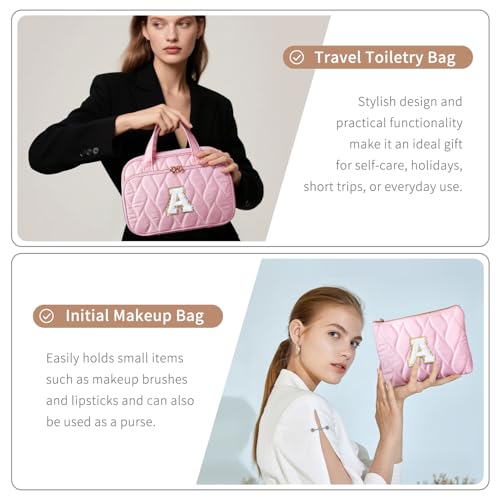 YOOLIFE Travel Toiletry Bag for Women - Hanging Toiletry Bag, Large Capacity Personalized Makeup Pouch, Travel Essentials - Letter Pink D - color: Pink, style: D