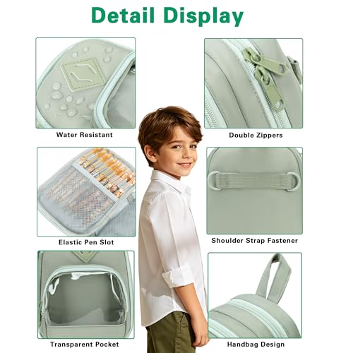 Large Capacity Kids Backpack Pencil Case Pen Bag with Clear Pocket, Cute Kawaii Pen Pouch Organizer with Adjustable Strap & Plush Doll Keychain for School Girls Boys (Green) - color: Green