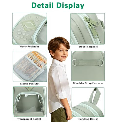 Large Capacity Kids Backpack Pencil Case Pen Bag with Clear Pocket, Cute Kawaii Pen Pouch Organizer with Adjustable Strap & Plush Doll Keychain for School Girls Boys (Green) - color: Green