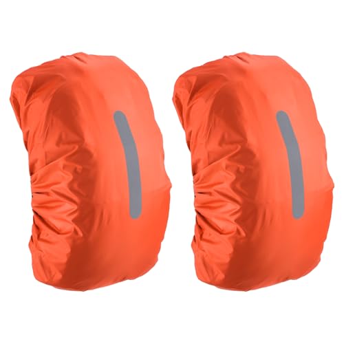 M METERXITY 2 Pack Backpack Rain Cover - Waterproof Lightweight Cover with Vertical Reflective Strap, Apply to Cycling/Hiking/Mountain Climbing (15-25L, XS, Orange)