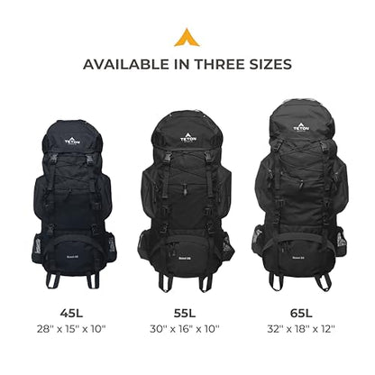Teton 65L Scout Internal Frame Backpack for Hiking, Camping, Backpacking, Travel, Rain Cover Included, Pacific - color: Pacific, size: 65L