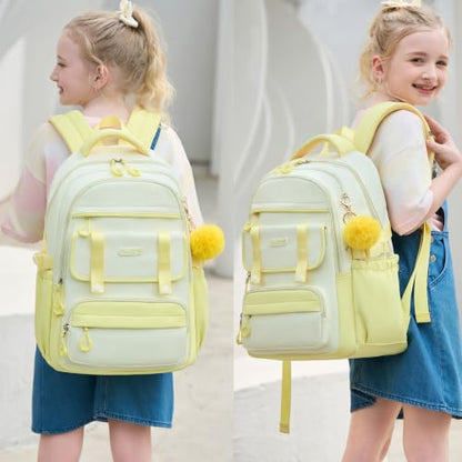 School Backpack for Girls, Laptop Backpack 15.6 Inch Kids Elementary Middle High School Bag Anti Theft Cute College Bookbags for Teens Girls Women Students Casual Travel Daypack,Yellow Beige - color: Yellow