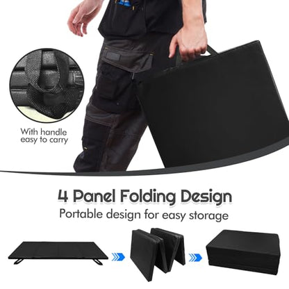 JZHLLA Foldable Mechanics Mat for Garage Work, 48 X 16 X 1.2 in Thick EPE Knee Pad Waterproof PU Leather Folding Mat with Carry Handle Portable for Garage, Garden, Home Gym Kneel or Lie Down