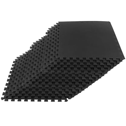 EVA Foam Mat Tiles 18-Pack - 72 SQ FT of Interlocking Padding for Garage, Playroom, or Gym Flooring - Exercise Mat or Baby Playmat by Stalwart (Black)