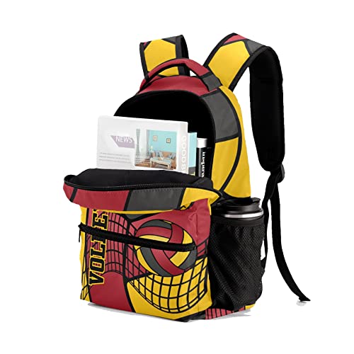 Custom Volleyball Red Yellow Black Waterproof Backpack Bookbag with Name for Birthday Holiday Gift - color: Backpack 11