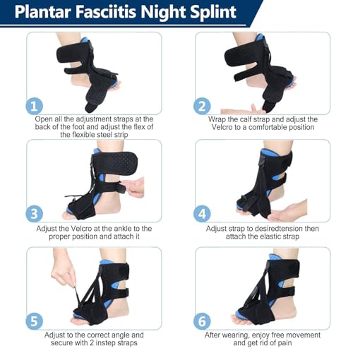 Plantar Fasciitis Night Splint with Massage Ball, Arch Pads & Socks, Adjustable Foot Brace for Achilles Tendonitis, Heel Spur, Foot Drop Relief – Lightweight Night Splint for Men and Women - color: Grey