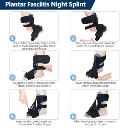 Plantar Fasciitis Night Splint with Massage Ball, Arch Pads & Socks, Adjustable Foot Brace for Achilles Tendonitis, Heel Spur, Foot Drop Relief – Lightweight Night Splint for Men and Women - color: Black