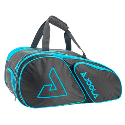 JOOLA Tour Elite Pickleball Bag – Backpack & Duffle Bag for Paddles & Pickleball Accessories – Thermal Insulated Pockets Hold 4+ Paddles - Includes Fence Hook - color: Black/Light Blue