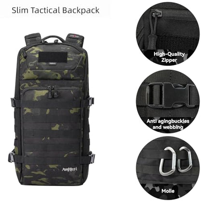 AMHEH 20L Slim Tactical Backpack, Suspended 13 Inch Laptop Sleeve, Camo - color: Black Camo