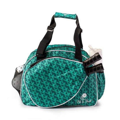 Pik’le’Ball Sport Premium Women's Pickleball Bag – Stylish and Versatile Sports Bag with Water Bottle Holder, Padded Paddle Pocket, and Spacious Design (fits 2+ Paddles!) - color: Court Couture Green