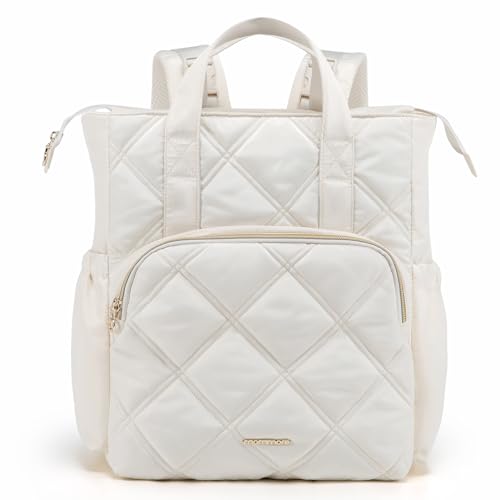 mommore Quilted Diaper Bag Backpack, Small Baby Bags, Lightweight Mini Diaper Backpack for Travel, with Insulated Pockets, Changing Pad (Beige) - color: Top Handle-beige