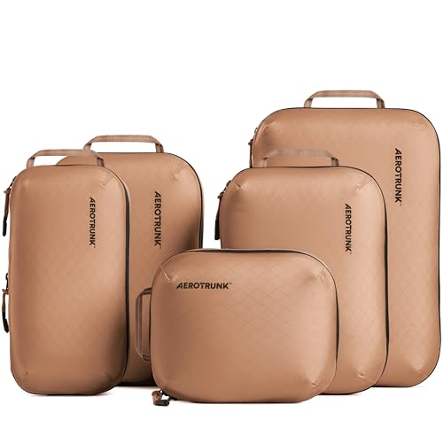 Aerotrunk Ultralight Compression Packing Cubes - Lightweight Travel Organizers for Suitcases and Luggage (6-Pack, Mocha) - color: Mocha, size: 6-Pack