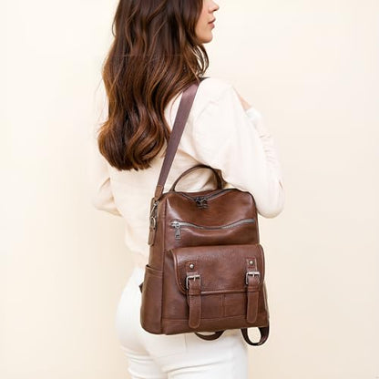 Fashion PU Leather Backpack Purse for Women Travel Backpack Bag with Tassel Ladies Shoulder Handbags Casual Daypack - color: Dark Brown