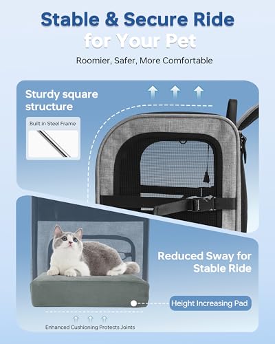 Hiking Dog Carrier Backpack, Padded Height-Enhancing Design, Adjustable Waist Cushioning Belt with Breathable Padded Back Support, Dog Carrier Backpack for Small Dogs Max 13LB Grey with Pad - color: Grey