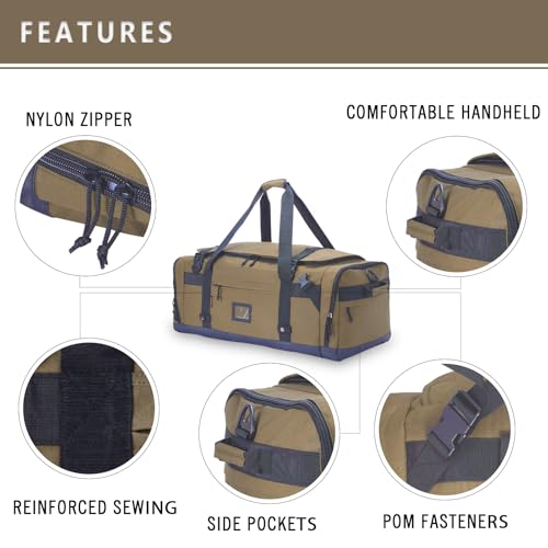 Large Duffle Bag for Travel - Men & Women, Foldable Gym Duffle Backpack, Heavy Duty Tactical Military Canvas Duffel Bags, Extra Big Carry On with Shoe Pockets, Waterproof (80L/103L) - color: Brown, size: L(103L)