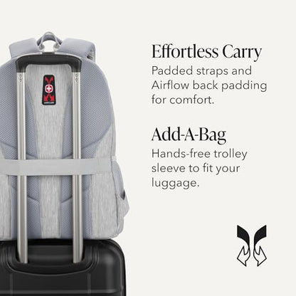 SWISSGEAR Cecil 18-Inch Laptop Backpack Fits 16-Inch Laptop, Travel Daypack with Organizer Pockets, Water Bottle Holders & Padded Straps – Light Grey - color: Light Grey