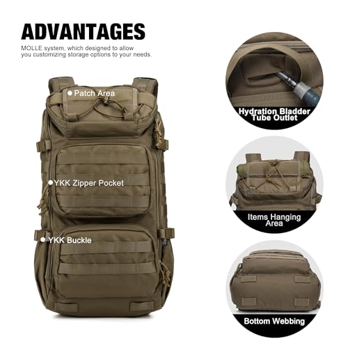 Mardingtop Tactical Backpacks Molle Hiking daypacks for Motorcycle Camping Hiking Military Traveling,25L Backpack - color: M6347-khaki