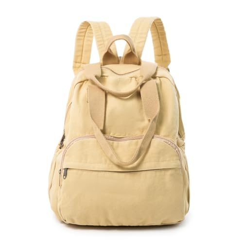 MaxxCloud Unisex Casual Canvas Laptop Backpack,Lightweight Work Daypack Travel Bag,Men Women Top Handle Rucksack - color: Khaki