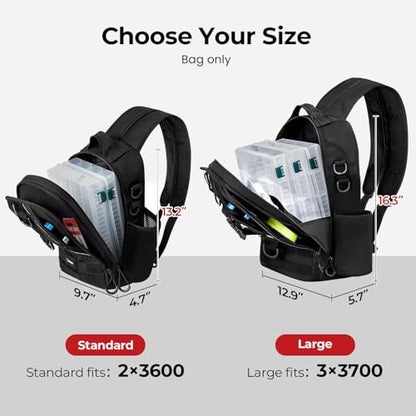 Piscifun Fishing Backpack with Rod Holder, Lightweight Sling Bag Storge Gear and Equipment - color: Black, size: Large, style: Latch