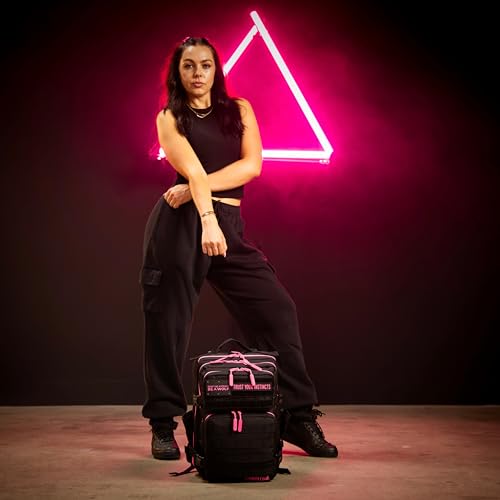 WOLFpak 25L Athletic Gym Backpack (Black Neon Pink) Durable 1000D Waterproof Oxford Material with MOLLE Webbing, Laptop Pocket & Dual Cup Holders - color: Pink Neon
