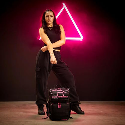 WOLFpak 25L Athletic Gym Backpack (Black Neon Pink) Durable 1000D Waterproof Oxford Material with MOLLE Webbing, Laptop Pocket & Dual Cup Holders - color: Pink Neon