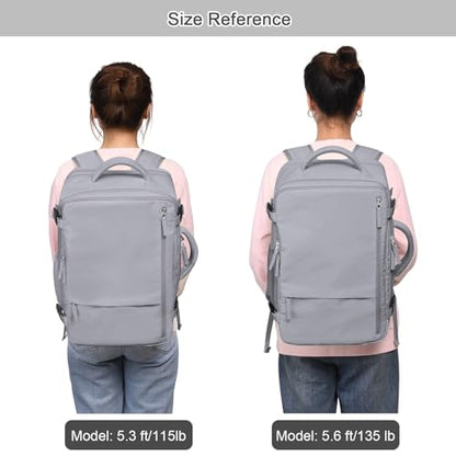 Sinaliy Travel Backpack for Women & Men, 40L Carry-On, 17-Inch Laptop, Waterproof, College Bookbag, Flight Approved - color: Grey