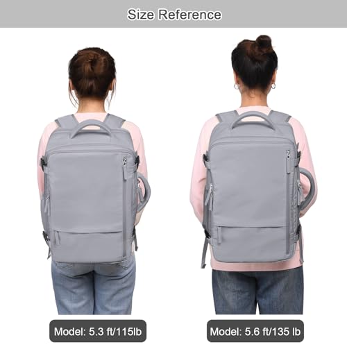 Sinaliy Travel Backpack for Women & Men, 40L Carry-On, 17-Inch Laptop, Waterproof, College Bookbag, Flight Approved - color: Grey