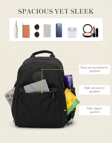 Mini Backpack for Women Nylon Small Backpack Purse Crossbody Sling Bag Convertible Backpack Casual Shopping Daypack (Black) - color: Black