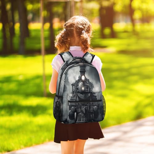 Steam Train Backpack with Chest Strap, Casual Backpack for Women Men, 16 Inch Daypack for Travel Work, Black Train - color: Yellow