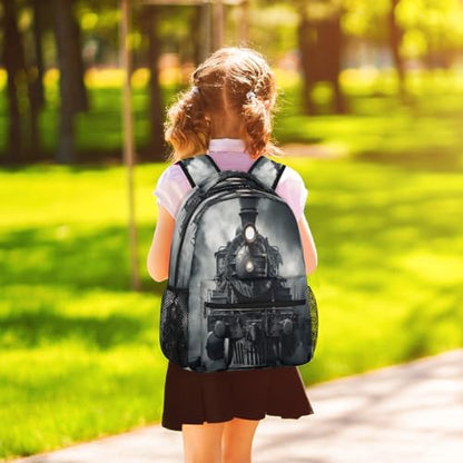 Steam Train Backpack with Chest Strap, Casual Backpack for Women Men, 16 Inch Daypack for Travel Work, Black Train - color: Yellow