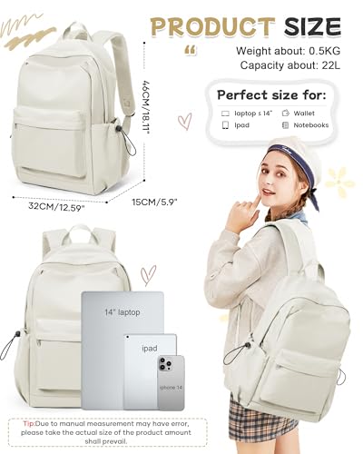 SEAFEW Small Backpack for School Girls Kids Women, Waterproof Bookbag Cute High School Backpack for Men Teen Boys, Lightweight College Back Pack Mochilas Escolares para Casual Daypack Rucksack White - color: White