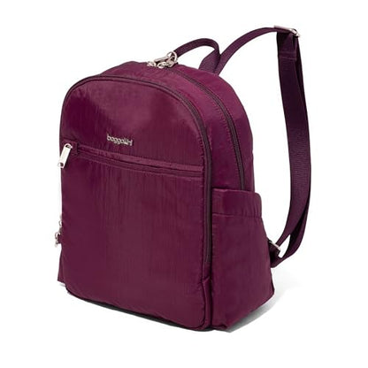 Securtex Anti-Theft Getaway Backpack - 9.4"x13"x5" Travel Safe Bag w/Locking Zippers, Slash-Resistant, RFID - color: Mulberry