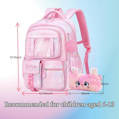 Girls Backpack for School Kids Backpack for Girls Cute Kids Kawaii Bookbag Book Bag for Elementary Primary School - color: Pink-xk