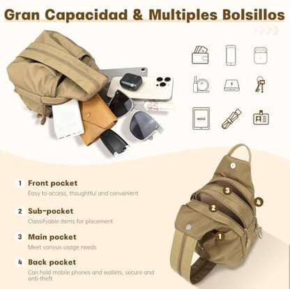 Waterproof 2-Way Mini Commuter Bag, Multi-Compartment Oxford Small Backpack, For Women, Collegeman, Commuter, Travel with Anti-Theft,Three in One Multifunctional Convertible Design(Khaki) - style: Khaki