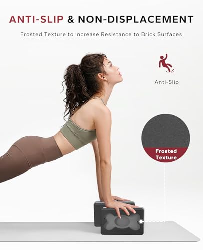 HAPBEAR Yoga Blocks 2 Pack - 9x6x3in High-Density EVA Foam with Non-Slip Textured Surface, Supportive for Deep Stretching & Lightweight - Ideal for Yoga, Pilates, Stretching Exercises - color: Black/Gray