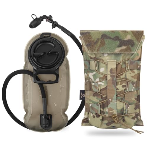 PETAC GEAR 1.5L / 3L Tactical Hydration Pack，Molle Carrier Pouch for 50 oz /100 oz Hydration Bladder Daypack Water Backpack. - color: MC, size: 1.5L combination set