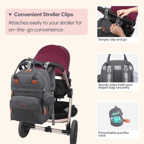 BabbleRoo Diaper Bag Backpack - Baby Essentials Travel Tote - Multi Function Water Resistant Diaper Bag, Travel Essentials Baby Bag with Changing Pad, Stroller Straps & Pacifier Case - Dark Gray - color: Dark Gray, size: Large