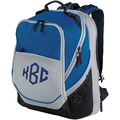 TEEAMORE Custom Travel Laptop Backpack Add Your Embroidered Monogram Computer Water Resistant Bag Royal Grey Black - color: Royal Grey Black, size: 17 inch - Add Your Monogram