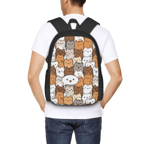 Laptop Backpack Cute Anime Cat Face, Cushioned Back Panel, Front Zip, for Daily Commute & Outdoors - color: Design (409)