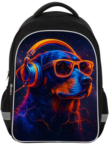HiMagics Large Capacity Kids Backpack - Water-Resistant Elementary School Bag with Multi-Compartments, Durable Bookbag for Middle High School Teens Boys & Girls Music Dog Black - color: A09-dog