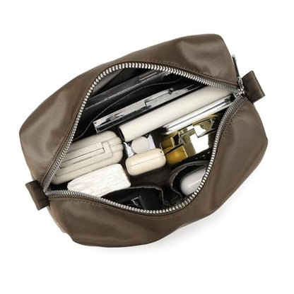 Organizer Bag Lightweight Cosmetic Bag with Ring Clasp Perfect Travel Makeup Bag for Women nylon Stand Up Design (Brown/Nylon) - color: Brown/Nylon