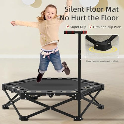 Foldable Rebounder Trampoline, Silent Mini Fitness Trampoline for Home Workout with Adjustable Handle Bar, Quiet Exercise Trampoline for Personal Indoor Workout