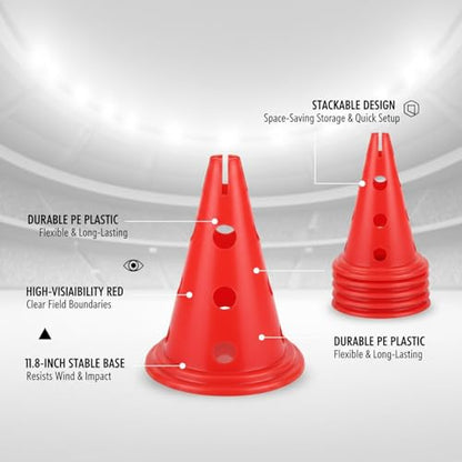 Stackable Sports Training Cone, Durable PE Agility Marker with 11.8" Base for Soccer & Field Drills, Red (1 Pack)