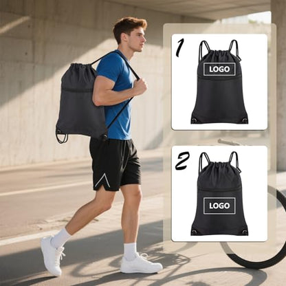 HOLYLUCK Drawstring Bags Backpack Sackpack Cinch Bags for Sports, Gym, Travel, Beach (Black) - color: Black