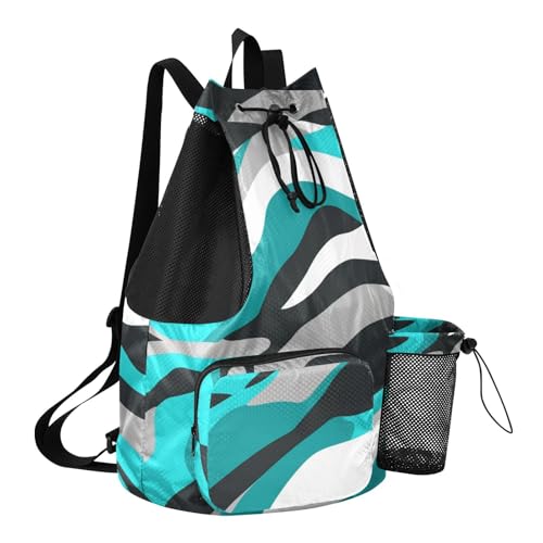 Drawstring Backpack Gym Swim Bag With Inside Pockets String Back Bag Dry Wet Separation Turquoise Blue Gray