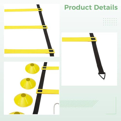 Ladder Agility 6 Meters (19.7 Feet) 12 Rung, Set Training with Bag Carry & Cones Soccer 10, Equipment Training Soccer, Drills Agility, Speed, and Coordination