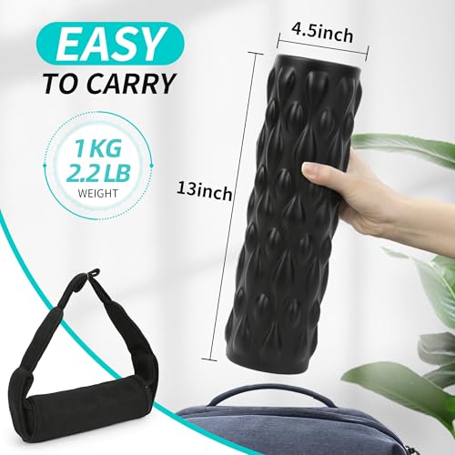 High-Density Vibrating Foam Roller Black with 4 Customizable Speeds for Deep Tissue Massage, Muscle Recovery and Pain Relief -Rechargeable with Massage Backpack - color: Black, size: 13 x 4.5 Inch with Massage Backpack